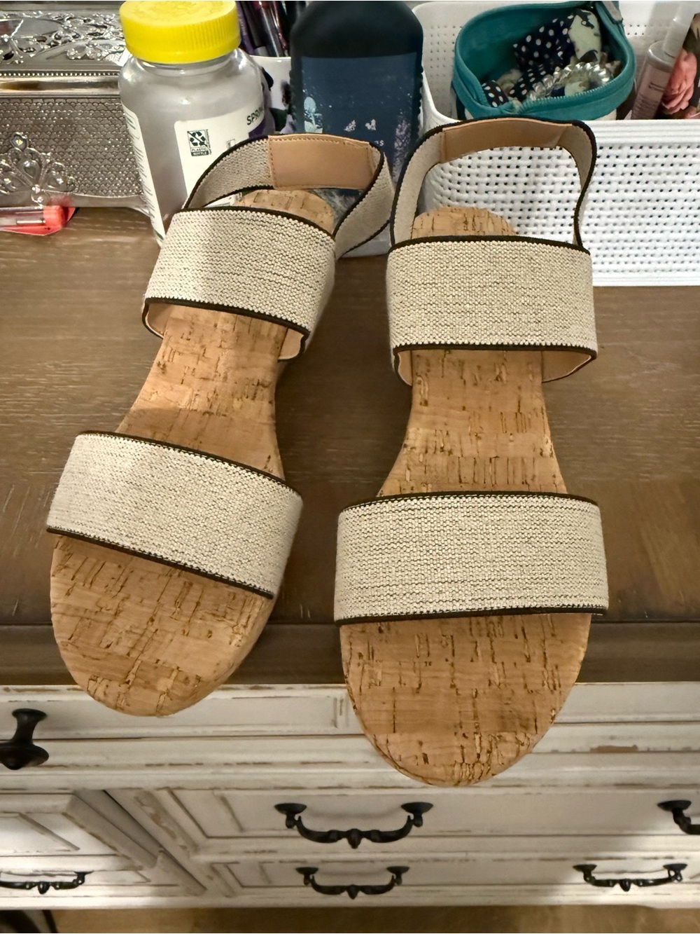 Women’s Neutral Cork Sandals with Dual Elastic Straps